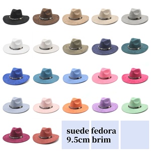 Chapeaux Fedora en feutre suédé à large bord, nouvelle collection, design tendance, pour hommes et femmes, vente en gros - Product Image 4