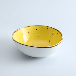 رد الفعل المزجج الأصفر أطباق من الخزف/ السيراميك عشاء مجموعة ، 24 قطع اليد رسمت مطعم عربي المطبخ مجموعة أواني الطعام من البورسلين - Product Image 4