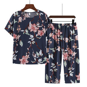 Pyjama d'été pour femmes mince à manches courtes ensemble deux pièces vêtements d'extérieur légers pour les vêtements de maison de mère d'âge moyen - Product Image 3