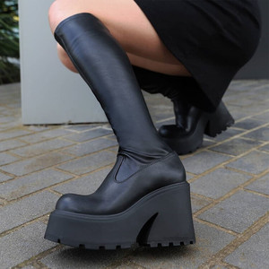 Bottes pour femme tendance mi-mollet à semelle épaisse, talon aiguille sexy, plateforme très haute - Product Image 1
