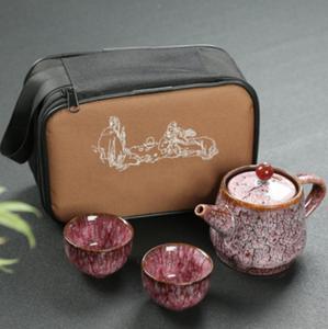 Ensemble de thé portable de voyage en céramique, théière Kung Fu et 2 tasses avec sac de transport, pour le camping, le bureau, les voyages et comme cadeau - Product Image 1