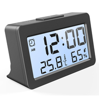 Jam Alarm Digital dengan Tampilan Suhu dan Kelembapan Ruangan, Waktu 12/24 Jam ℃ / ℉ , LCD dengan lampu latar, Alarm Harian untuk Kamar Tidur, Meja, Rumah