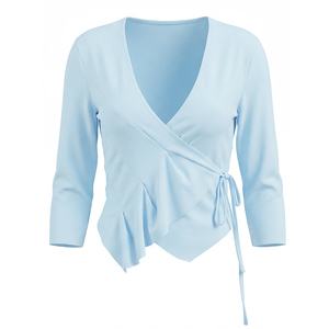 Viviblook Q26TP086 – haut décontracté pour femmes, couleur unie, col en v profond, haut court à lacets pour dames, nouvelle collection été - Product Image 6