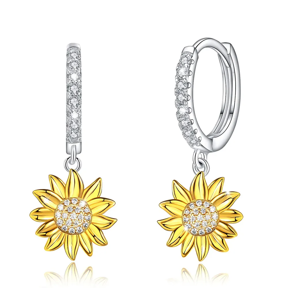 Rose Valley Sun Flower Hoop Earrings AAA Zircon Designs Jewelry for Women Gold Gift Party Trendy Jewelry YE009