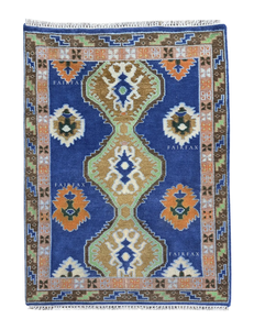 Tapis de salon bleu tribal noué à la main 8x10 • Tapis oriental en laine 9x12 • Tapis géométrique - Product Image 2