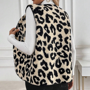 <span class=keywords><strong>Gilet</strong></span> en polaire jacquard léopard d'hiver personnalisé pour femmes, fermeture éclair, <span class=keywords><strong>gilet</strong></span> en peau de mouton, veste pour femmes - Product Image 3