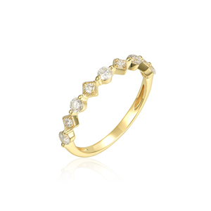 Bague de fiançailles et d'éternité pour femme, plaquée or jaune 18 carats, avec diamant de laboratoire taille brillant rond, style vintage - Product Image 1