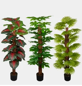 High Yellow Palm Tree Floor Potted Home Decoration Imitation Tree Plant Pot Artificial Large Bonsai