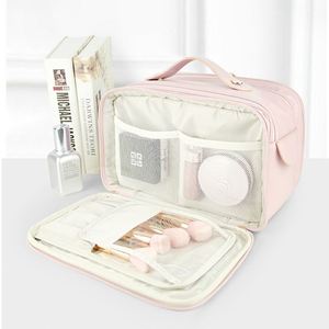 Large Capacity Double Zip Makeup Bag Travel Cosmetic Organizer with Brush Holder - Product Image 4