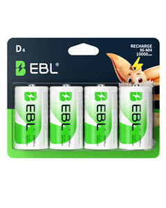 EBL Rechargeable D Batteries 10000mAh Ni-MH High Capacity D Cell Battery New Retail Package Pack of 4 - Product Image 1