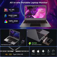 Moniteur portable CrowView Note 14 pouces, pour connexion téléphone-ordinateur, Type-C multifonction, compatible SBC/Mini PC/PC/Console de jeu - Clavier anglais - Prise US