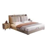 Lit en cuir, chambre principale moderne et simple, lit double de 2 mètres avec coffre-fort, boîte de rangement au chevet, lit de rangement multifonctionnel