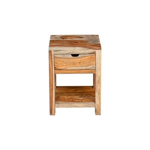 Solid Sheesham Wood Bedside <b>Table</b> with <b>Drawer</b> & Open Shelf | Natural Finish Wooden Nightstand | Modern Bedroom <b>Side</b> <b>Table</b> - Product Image 4