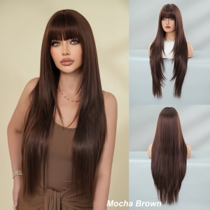 Nouvelle Arrivée Perruque Synthétique Longue de 85 cm, Lisse et Dégradée, avec Frange, Fibres Coiffables à Basse Température pour Femmes, Toutes Occasions - Product Image 1