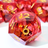 Ensemble de dés polyédriques créatifs faits à la main en résine avec cœur liquide et dragon rouge pour DND TRPG Jeu de société - DH6