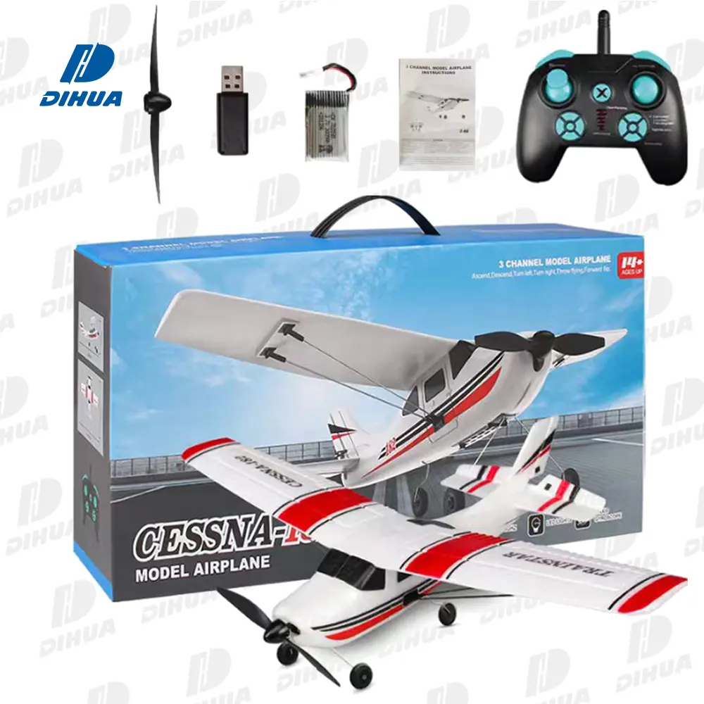 2.4GHz 3CH Remote Control Glider Airplane , Cessna 182 Model RC Plane Airplane, Fixed Wing Easy to Fly RC Glider Toys for Kids