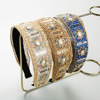 Serre-tête large en tissu brodé de fleurs, style baroque rétro européen, accessoires pour cheveux en maille pour femme