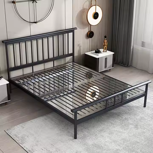 Lit double king size en fer de haute qualité pour chambre à coucher, finition noire, cadre en métal pour hôtel - Product Image 2