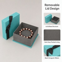 Boîte cadeau rigide personnalisée pour bijoux, turquoise mat, deux pièces (couvercle et base) avec doublure grise, vente en gros directe d'usine