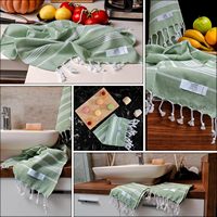 Serviettes de plage en coton turc rayées multicolores avec pompons, douces, absorbantes et à séchage rapide, pour la plage et la piscine, logo personnalisé