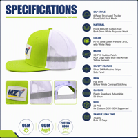 Casquette de camionneur personnalisée verte de sécurité, 6 panneaux, en sergé de coton et maille, avec bande réfléchissante, pour uniforme de chantier, vente en gros