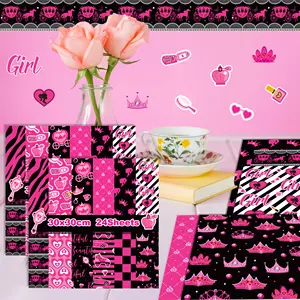 Kertas Scrapbook pola putri merah muda WW074 kertas kerajinan DIY dua sisi motif bunga untuk hadiah dekorasi Album pembungkus
