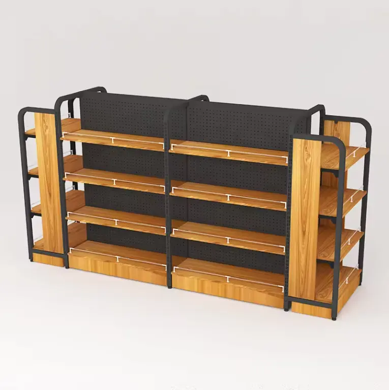 Supermarket Steel Wood Shelves Retail Runda Display Gondola Shelving/rack For Shop