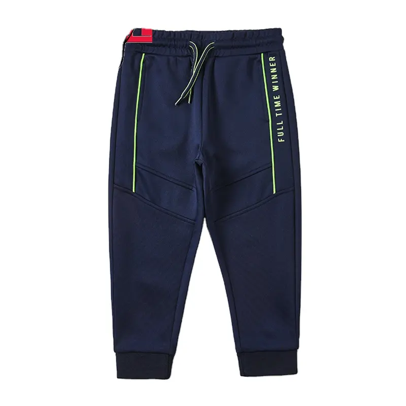 Children's Trousers Dark Blue Fluorescent Green Color Matching Windproof Warm Sports Pants