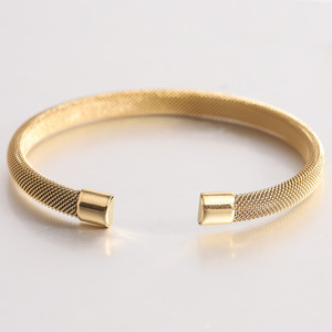 Stainless Steel Mesh <b>Cuff</b> <b>Bracelet</b> 7MM Elastic Geometric Design Unisex Fashion Jewelry Gold <b>Silver</b> Black Color Options - Product Image 3