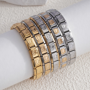 Stainless Steel Italian Modular Bracelet Geometric Cartoon Design Unisex Jewelry DIY Combination Elastic Band - Product Image 1
