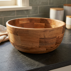 Tazón para Servir de Madera de Acacia Pulida Estilo Francés Vintage, Ecológico, para Uso Doméstico, Tamaño Personalizado, Hecho a Mano, para Ensaladas/Sopas, para Fiestas - Product Image 1