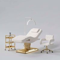 Lit de spa facial électrique de luxe en cuir violet avec base dorée, pliable, commande au pied, éclairage LED, pour chambre, hôtel, entrepôt