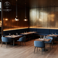 Ensemble de table et de chaises carrées en bois sur mesure Ron Group, sièges en velours bleu, mobilier de restaurant commercial
