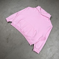 Hoodie anti-boulochage en molleton bouclette 370 g/m² coupe boxy, rose vintage effet délavé, style streetwear hip-hop, avec impression de logo personnalisée et broderie