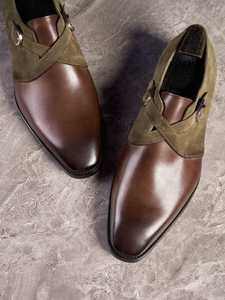 Chaussures habillées en cuir véritable italien pour hommes, lacets de moine, chaussures de gentleman, tête de cheval - Product Image 2