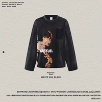 T-shirt Homme Manches Longues en Coton Lourd 100% Personnalisé OEM Usine de Gros, Imprimé Effet Usé Post-Apocalyptique pour l'Automne