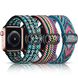 Benutzer definierte verstellbare elastische Uhren armband 24mm 20mm Sport gewebte geflochtene Armband Nylon Loop Uhren armband für Apple Watch 8