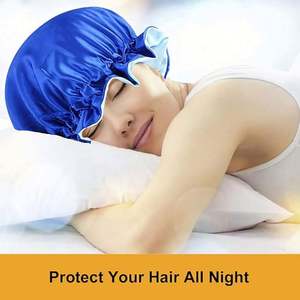 Bonnet de nuit unisexe en satin soyeux à double couche avec logo personnalisé, bord ondulé, ajustable, toutes saisons, vente en gros - Product Image 5