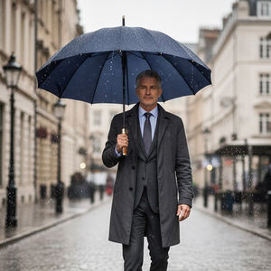 Parapluie de golf droit haut de gamme de 25 pouces, 16K, résistant au vent, manche en bois, ouverture automatique, cadre en fibre de verre, 16 baleines, parapluie d'affaires - Product Image 1