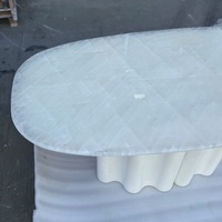 Ensemble de table à manger ovale moderne, luxueuse et élégante en marbre, cristal et onyx, imperméable, 8 places, meubles pour la maison, hôtel, villa, cuisine, bar