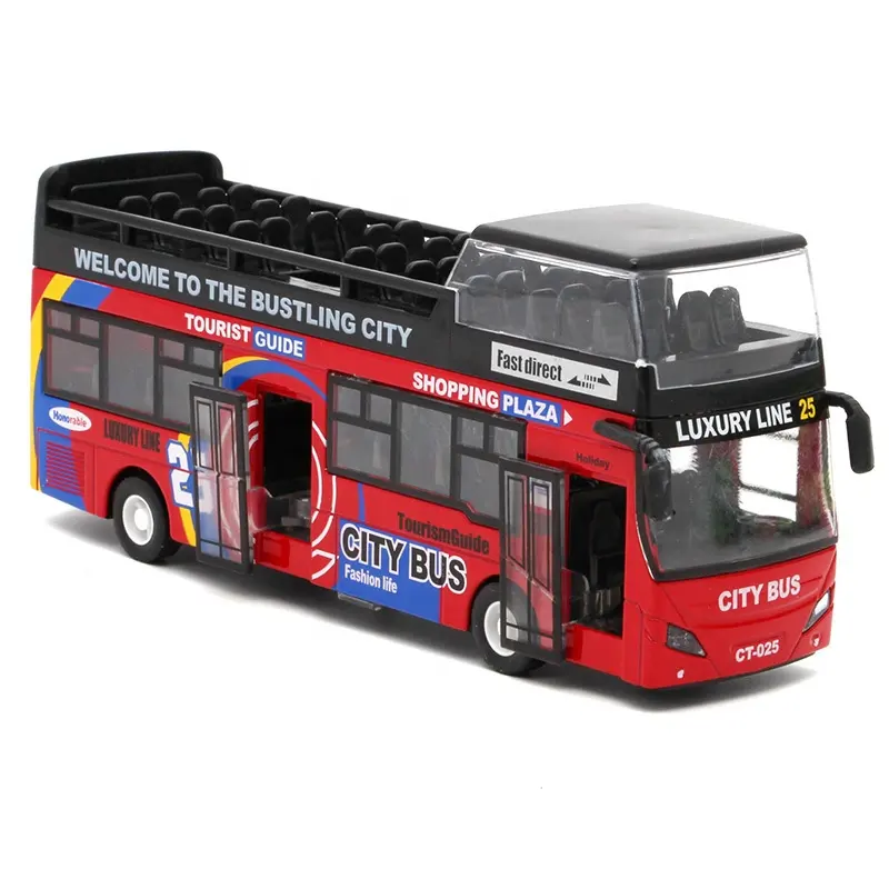 सिटी बस 1:32 पैमाने खुली हवा में Diecast मॉडल मिश्र धातु बस सिमुलेशन डबल डेक टूर बस कारों रोशनी खिलौने बच्चों के लिए वाहनों