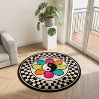 Tapis de salon rond vintage moderne en gros, doux, épais, lavable en machine, grand format, personnalisable avec votre logo pour la décoration de la pièce