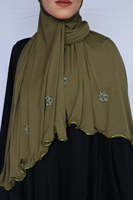 Zachte bamboe jersey luxe parel kralen bloemen hoofddoek ademende moslim vrouwen hijab