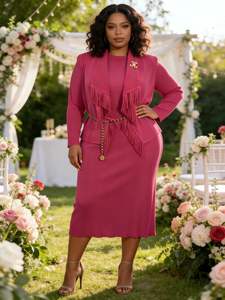 Nuovo Arrivo Elegante Completo Midi con Maniche Lunghe e Frange per Donna Ultima Moda Miyaki Taglie Forti Casual Set Due Pezzi - Product Image 5