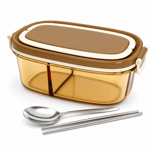 Boîte à lunch <span class=keywords><strong>en</strong></span> verre portable 950 ml, conteneur de stockage alimentaire ovale à double couche avec poignée pour l'école - Product Image 1