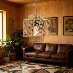 Chinese Style Pendant Light Paper Lampshade E27 Round Hand Woven <b>Rope</b> Living Room <b>Lighting</b> Fixture - Product Image 3