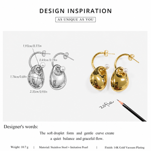 Pendientes de Aro con Perlas Ovaladas, Acero Inoxidable, Chapado al Vacío en Oro de 14K, Perlas de Imitación - Product Image 2