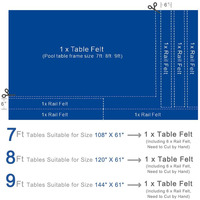 Nappe de billard en feutre pour table de billard en laine Choisissez pour table de 7 ', 8' ou 9 ', le feutre de table de billard de remplacement est disponible