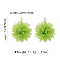 10cm Style français romantique belle perle perles colorées grandes fleurs en mousseline de soie boucles d'oreilles pour les femmes Vocation bijoux