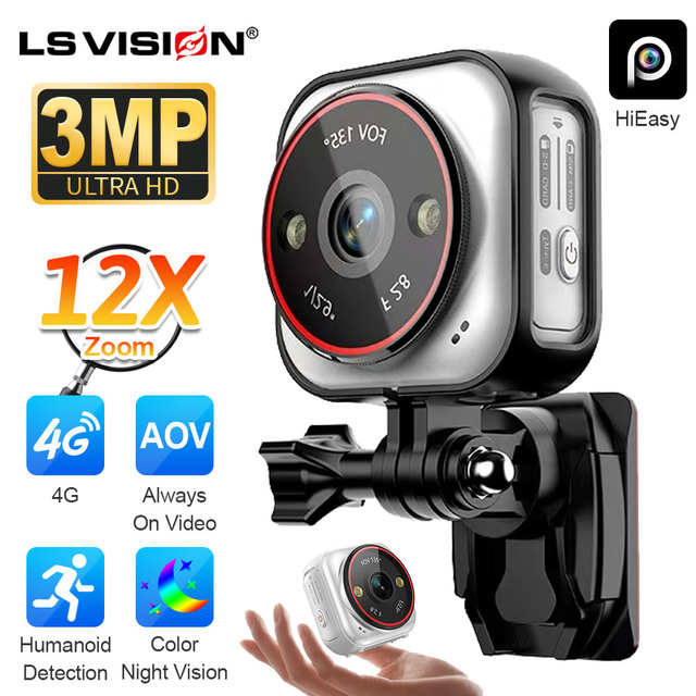 LS VISION Portable AOV Vlog Camera 3MP HD Video 12X Zoom AI Intelligent Detection IP66 Waterproof 4G Outdoor CCTV Camera
